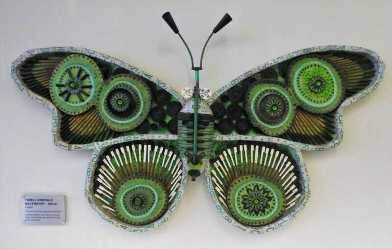 COSI, the Center of Science and Industry, is a science museum in downtown Columbus, OH.
I have visited the museum many times with my Ohio grandchildren.  I enjoy the visits very much.
These are butterflies made of recycled material.  They are created