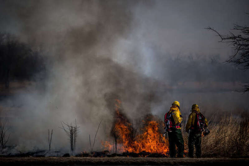 A little excitement outside the office the other day as Des Moines Parks and Recreation does a controlled burn around Gray's Lake park.