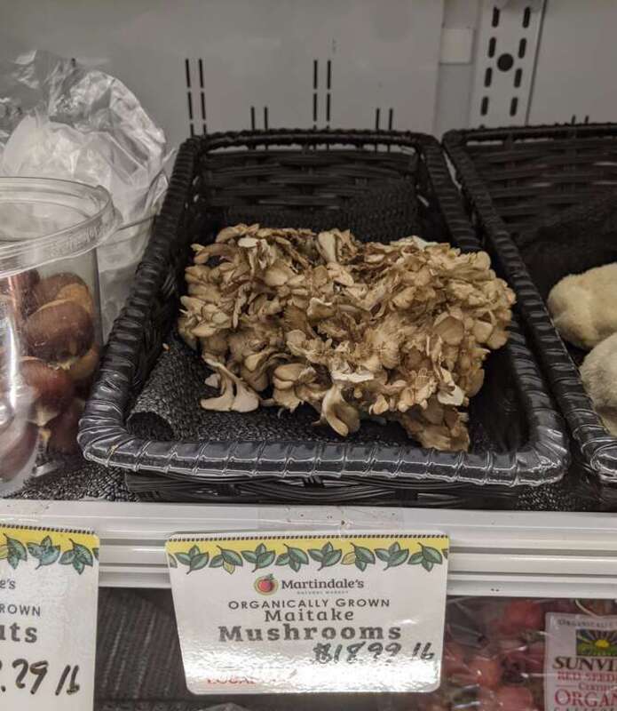 An example of cultivated grifola frondosa, also known as "hen of the woods" mushrooms, in an organic market in Springfield, Pennsylvania.