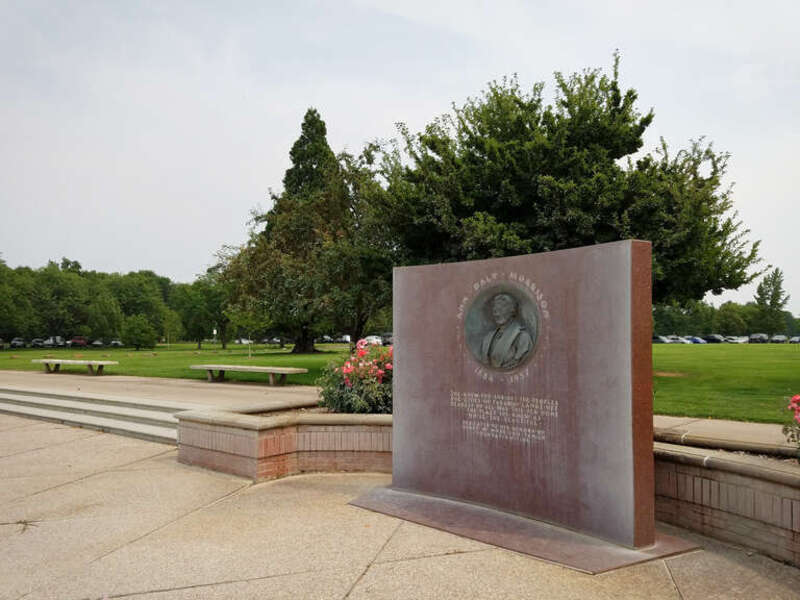 The dedication stone at Ann Morrison Park in Boise, Idaho.