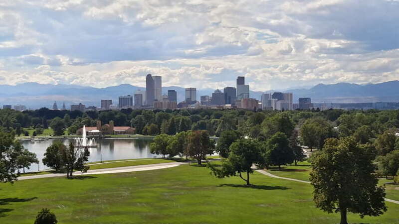 View from Denver Museum of Nature &amp; Science looking west to downtown Denver.