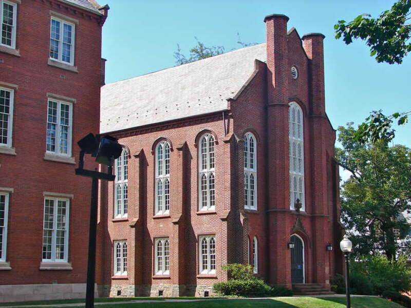 Diagnothian Hall, immediately north of Old Main.. Part of the NRHP site "Old Main, Goethean Hall, and Diagnothian Hall" listed since July 30, 1975. On the Franklin and Marshall College campus, in the College Park neighborhood of Lancaster,