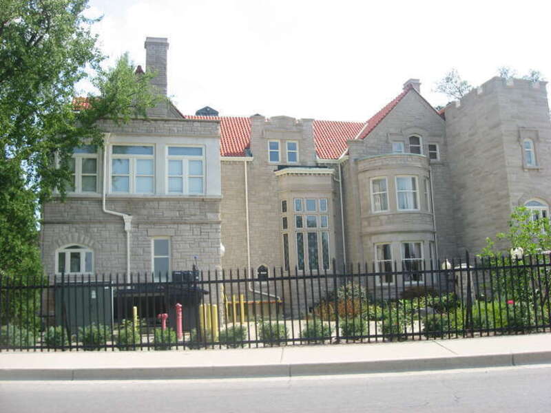 Front of the Edmund B. and Bertha Ball House, located at 400 Minnetrista Boulevard in Muncie, Indiana, United States.  Built in 1907, it is part of the Minnetrista Boulevard Historic District, a historic district that is listed on the National