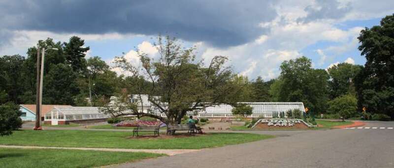 The greenhouse and herb garden at Elizabeth Park in West Hartford, Connecticut