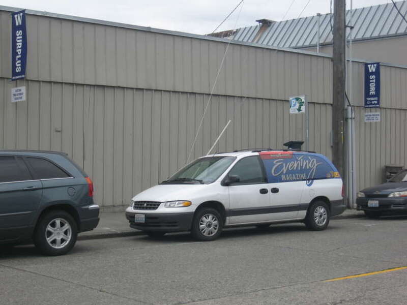 Spotted outside the <a href="http://www.washington.edu/facilities/transportation/movingandsurplus/inventory/" rel="nofollow">UW Surplus Store</a>.  Evening Magazine did a story on the UW Surplus store a few months back--maybe they wanted
