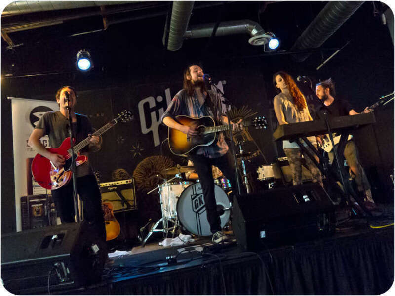 American rock band Family of the Year performing at Gibson Guiltar Showroom of Austin, Texas, during South by Southwest 2012