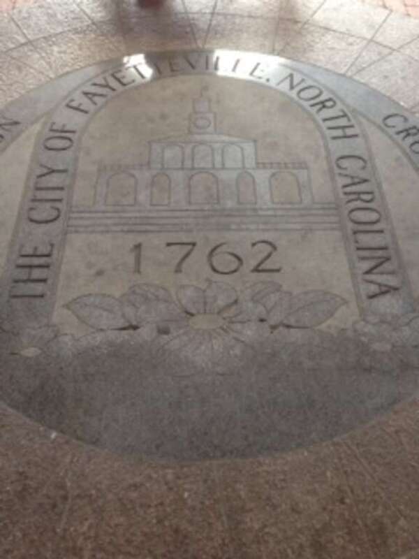 Fayetteville, North Carolina downtown crest in center of town, market station.