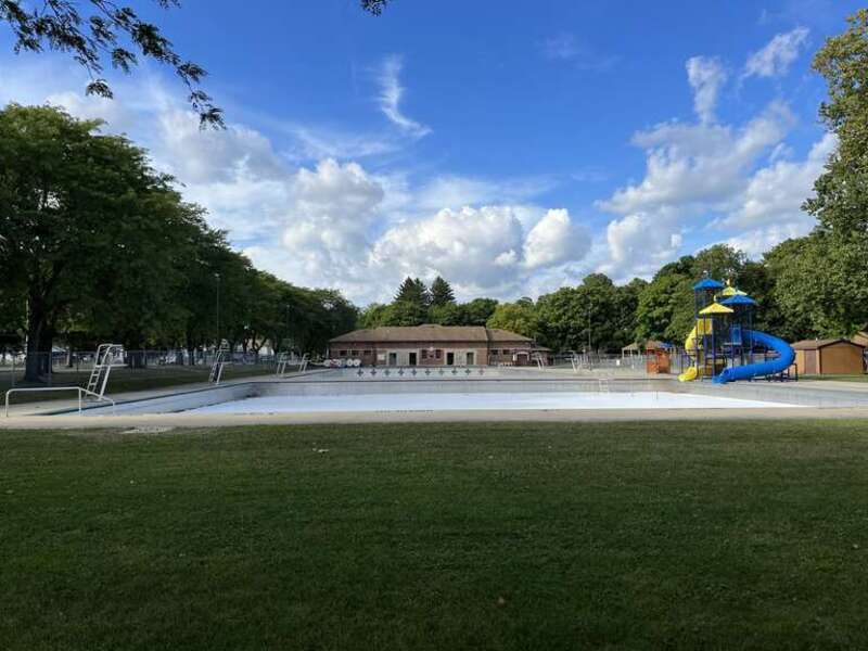 Swimming pools in Findlay, Ohio at Riverside Park. The public swims here. In this photo they are drained for the upcoming fall, and closed for the season.