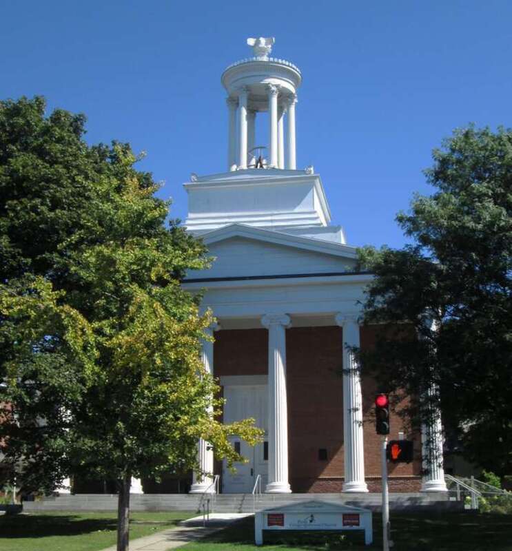 The First Congregational Church at 38 S. Winooski Avenue in Burlington, Vermont was built in 1842 in the Greek Revival style, replacing a previous church destroyed by fire, which had been the first church in the town.  The congregation was founded in