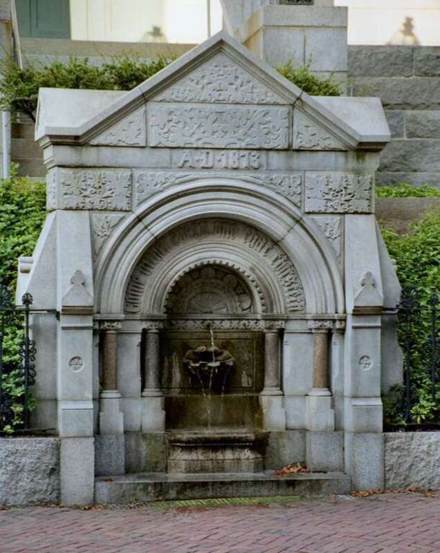 Fountain in front of the Providence Athenaeum at 251 Benefit Street in Providence, Rhode Island.