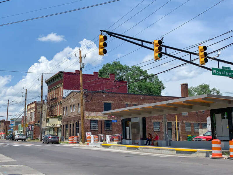 A stop on the IndyGo's Red Line in the Fountain Square neighborhood of Indianapolis.