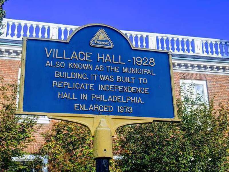 Freeport Village Hall, also known as the Municipal Building- was built in 1928 and expanded in 1973. It is a replica of Philadelphia's Independence Hall. N Ocean Ave, Freeport, NY 11520 
VILLAGE HALL - 1928
ALSO KNOWN AS THE MUNICIPAL
BUILDING. IT