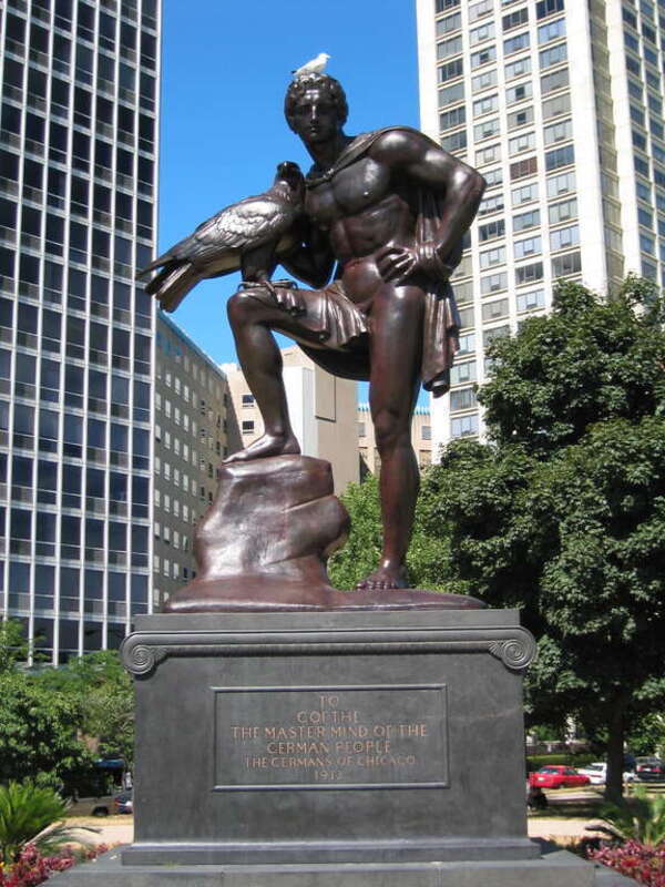 Goethe Monument in Chicago, Illinois, sculpted by Hermann Hahn (1913); dedicated on June 16, 1914. See Search results for Goethe Hahn. Collections Search Center. The Smithsonian Institution. Retrieved on 2011-08-17.