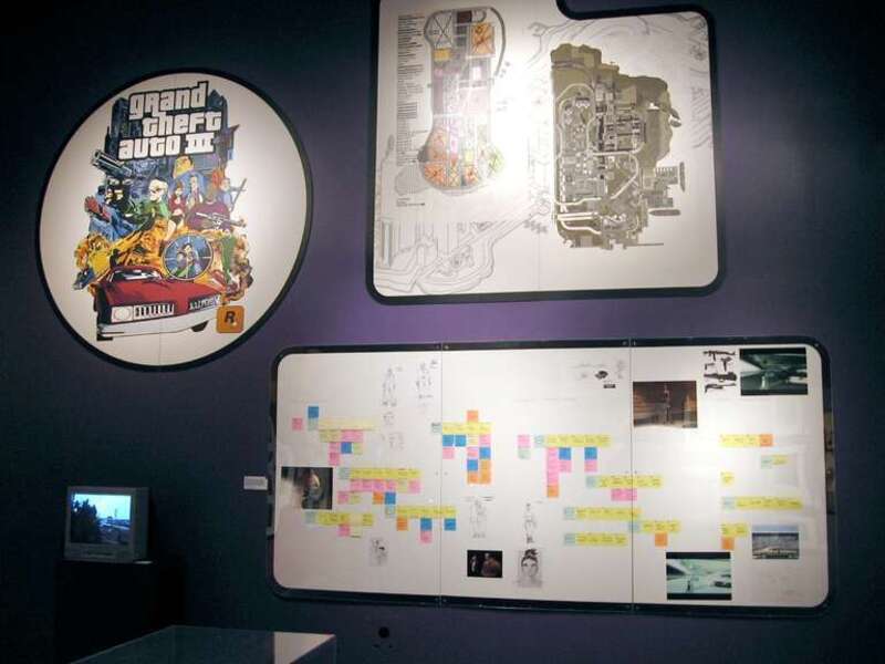 Grand Theft Auto III plans and artwork as part of the Game On exhibition at the Tech Museum of Innovation, San Jose.
