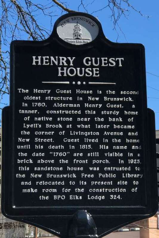 Historical information sign for the Henry Guest House in New Brunswick, New Jersey.