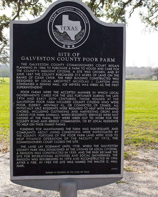 Historical marker at Walter Hall Park in League City describing some of the early history of the area now occupied by the park