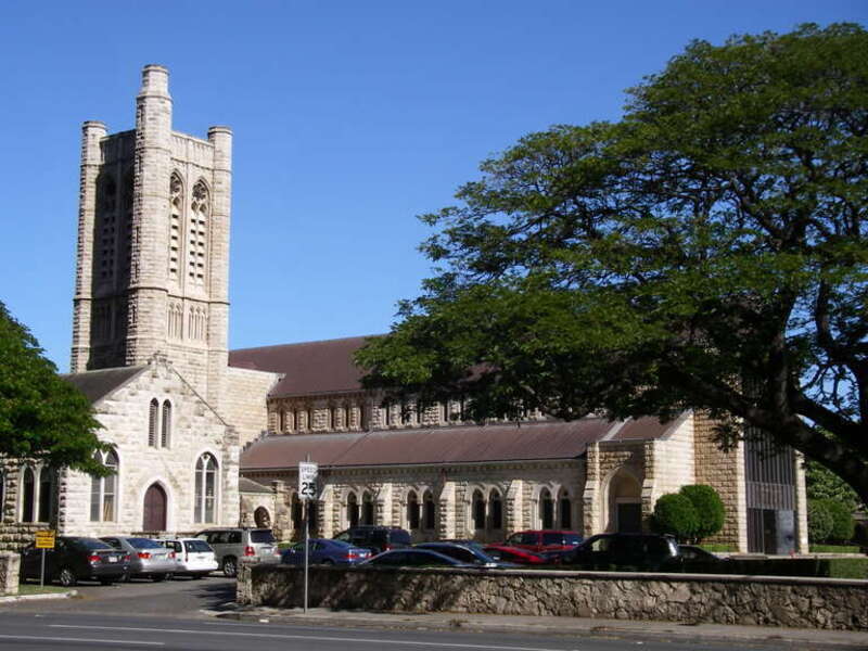 Honolulu's St. Andrew's Cathedral, seen from the Ewa side, that is, Richards Street, near Beretania Street
