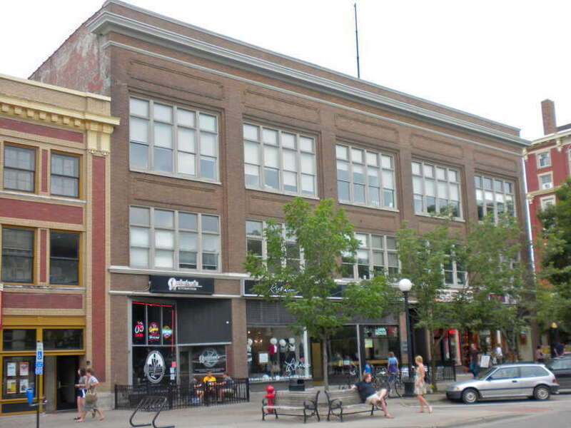 Paul-Helen Building on the since April 10, 1986. At 207-215 E. Washington, Iowa City, Johnson County, Iowa.  Next door to the Englert Theatre, also on the NRHP