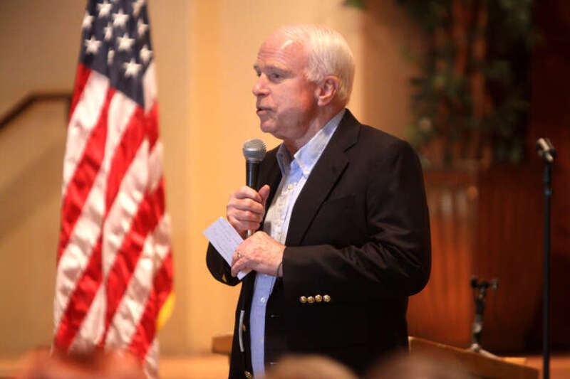 Senator John McCain speaking to supporters at a rally for U.S. Senate candidate Congressman Jeff Flake in Goodyear, Arizona.

Please attribute to Gage Skidmore if used elsewhere.