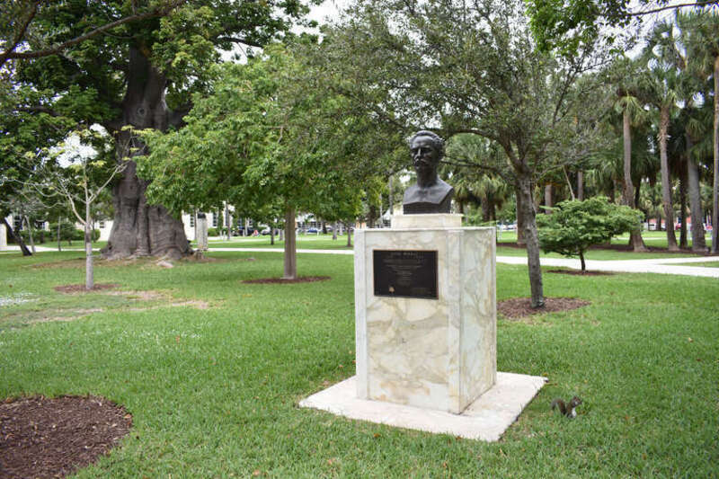 Jose Marti (1853-1895) was a Cuban born revolutionary philosopher and political theorist. This memorial bust at Collins Park in Miami Beach is "a tribute from all Cubans and Latin Americans in exile honoring his inspired patriotic life devoted to