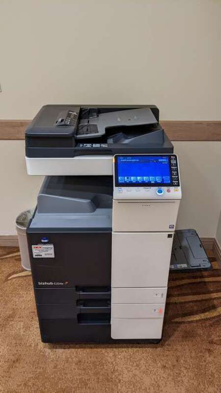 A Konica Minolta Bizhub C224e photocopier at the Margaritaville resort's business center in Hollywood FL
