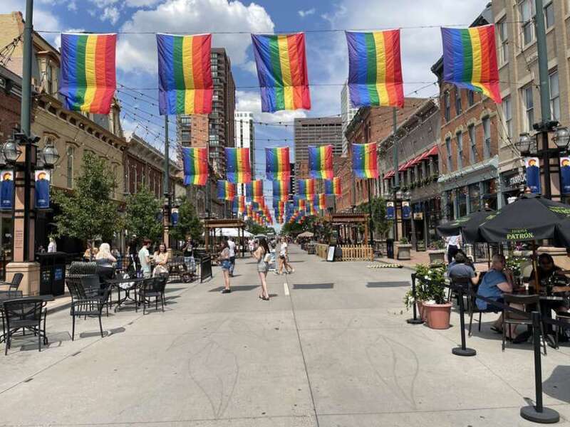 Larimer Square looking northeast past the intersection with 14th Street in Denver, Colorado