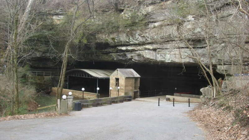 Entrance to Lost River Cave, located off Nashville Road (U.S. Route 31) in Bowling Green, Kentucky, United States.  A significant archaeological site and tourist attraction, it is listed on the National Register of Historic Places.