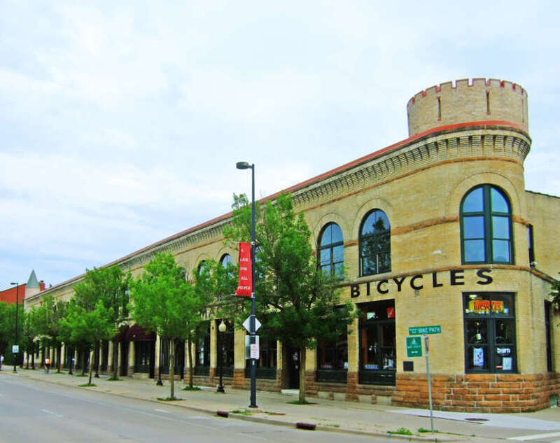 Machinery Row (1898-1914) in Madison, Wisconsin. This block-long group of brick buildings was originally known as the Brown Brothers' Business Block. It earned the nickname "Machinery Row" when several agricultural implement branch houses located