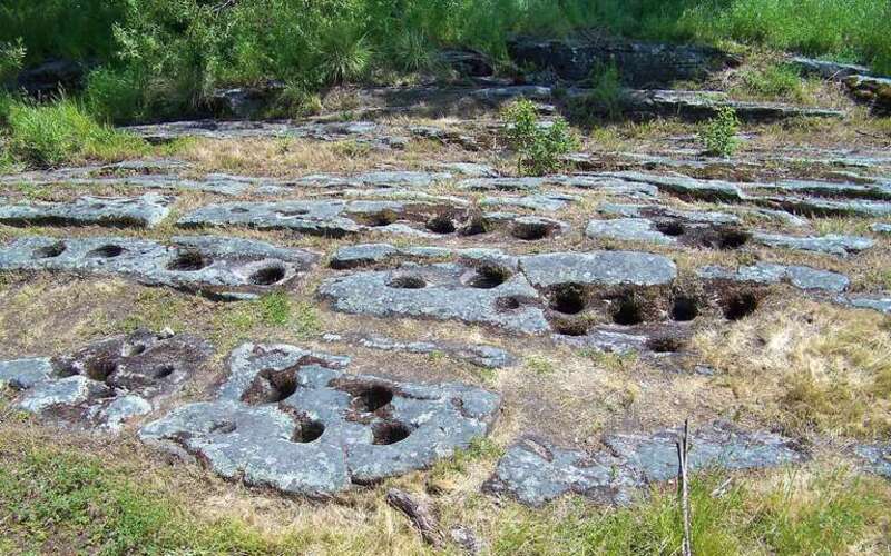 Maidu rock mortars for acorn grinding in Roseville, CA, USA