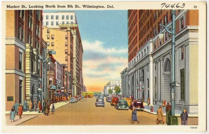 Title: Market St., looking north from 9th St., Wilmington, Del.
Subjects: Cities &amp; towns
Places: Delaware > New Castle (county) > Wilmington
Notes: Title from item.
Extent: 1 print (postcard) : linen texture, color ; 3 1/2 x 5 1/2