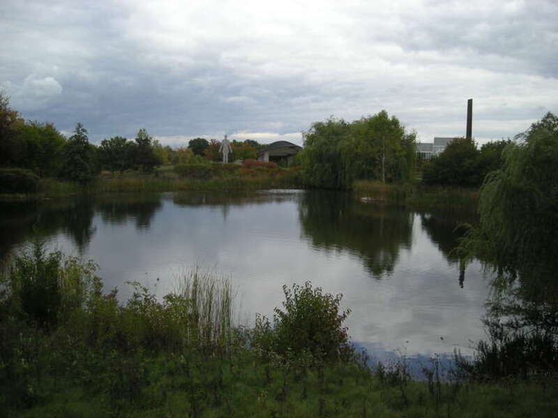 A pond in the Sculpture Park at the Frederik Meijer Gardens &amp; Sculpture Park in Grand Rapids Township, Michigan (United States).
