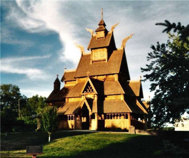 A reproduction of a "stave" church in the Scandinavian Heritage Park in Minot, North Dakota