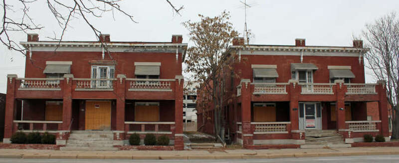 The Naomi &amp; Leona Apartment Buildings, located at 507-509 South Market Street in Wichita, Kansas. The properties are jointly listed on the National Register of Historic Places.