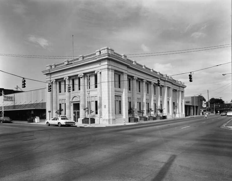 Western and southern sides of the North Little Rock City Hall, located at the junction of Third and Main Streets in North Little Rock, Arkansas, United States.  Built in 1914, it is listed on the National Register of Historic Places.