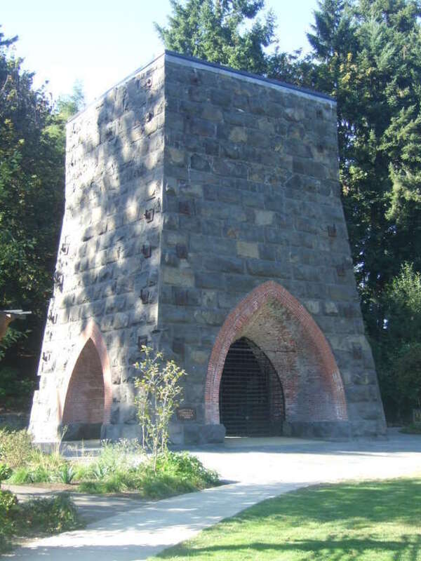 Restored remains of the Oregon Iron Company Furnace, Lake Oswego, Oregon, August 2010. Added to National Register of Historic Places in 1974. (Building #74001674).
