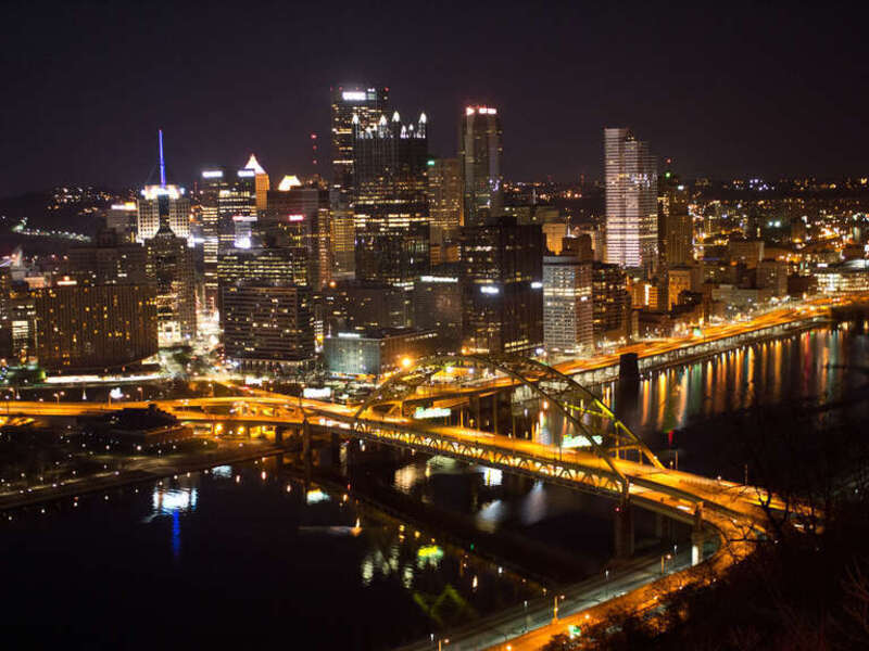 View of the city and the Monongahela river from the Duquesne Incline, a cable car.