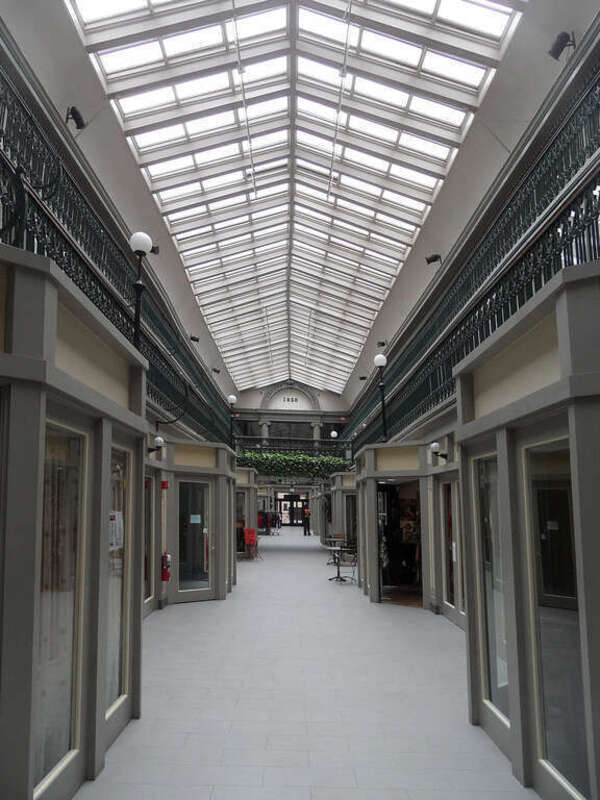 Providence, RI: Westminster Arcade, interior, from entrance Westminster St; in April 2019