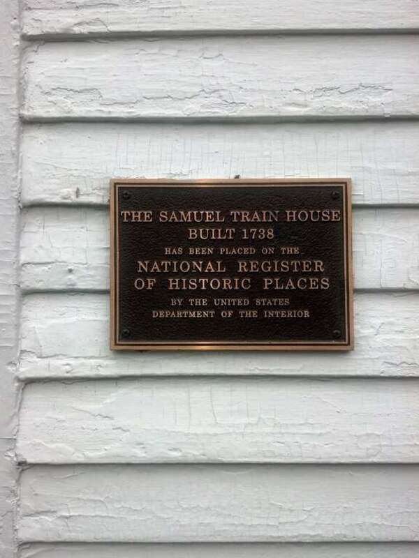 Plaque on the Samuel Train house, Weston MA