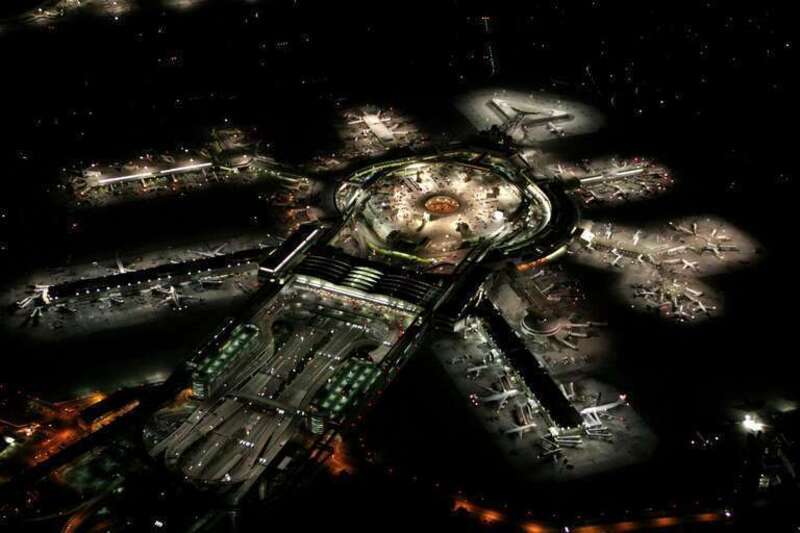 San Francisco Airport (SFO) at night.