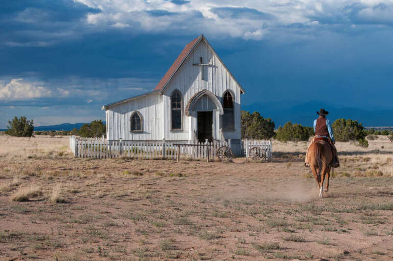 Santa Fe, United States. Church at J.W. Eaves Movie Ranch.