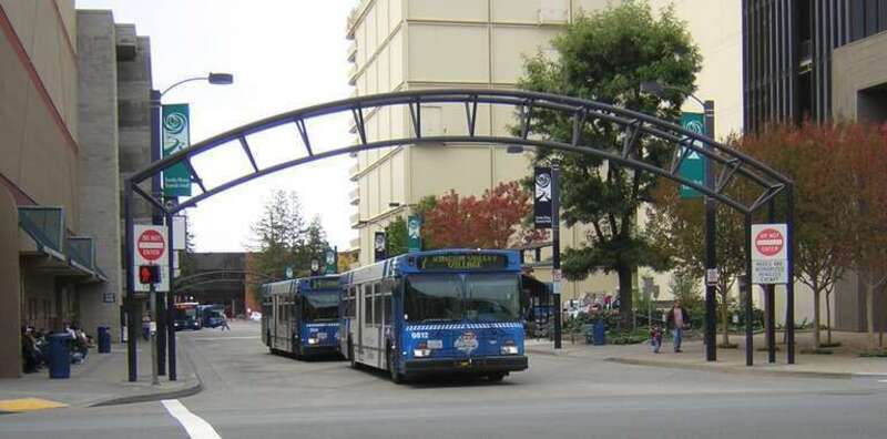 Santa Rosa CityBus buses leaving Santa Rosa Transit Mall.