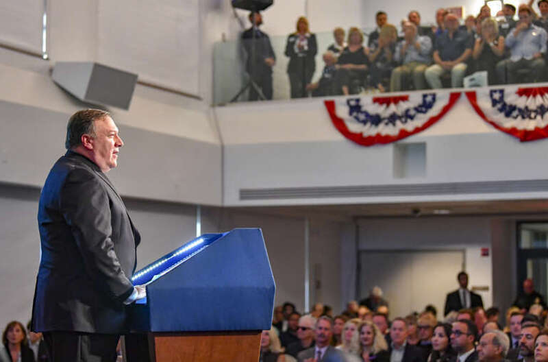 U.S. Secretary of State Michael R. Pompeo delivers remarks on "Supporting Iranian Voices” at the Ronald Reagan Presidential Library and Center for Public Affairs in Simi Valley, California on July 22, 2018. [State Department photo/ Public Domain]
