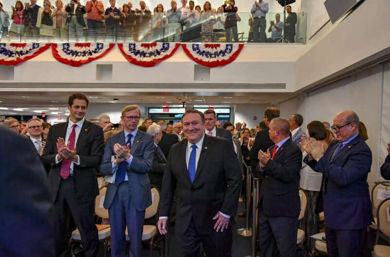 U.S. Secretary of State Michael R. Pompeo delivers remarks on "Supporting Iranian Voices” at the Ronald Reagan Presidential Library and Center for Public Affairs in Simi Valley, California on July 22, 2018. [State Department photo/ Public Domain]