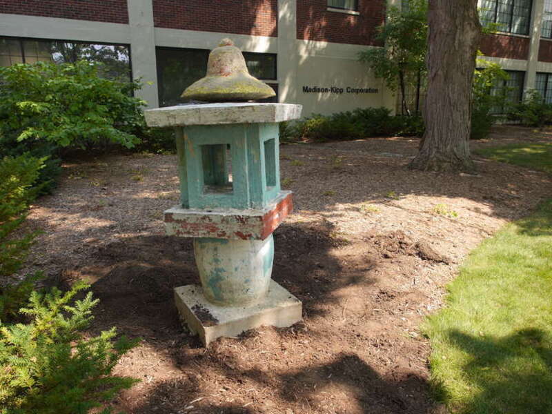 Sid Boyum's sculpture "Multi-Colored Pagoda" in front of Madison-Kipp Corporation on Waubesa Street in Madison, Wisconsin.