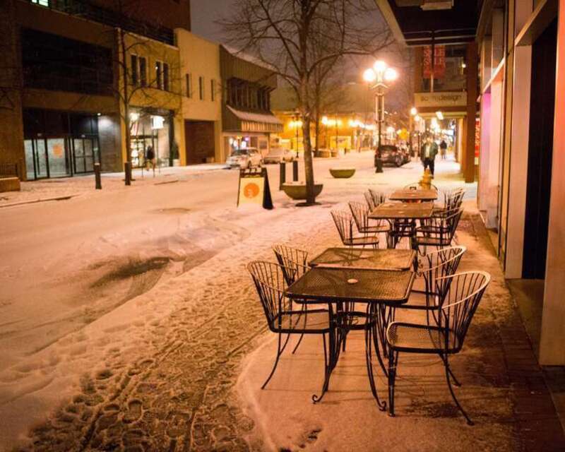 Sidewalk seating at Off the Waffle in Eugene, Oregon