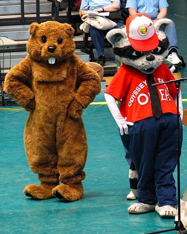 SNYPS, the mascot of the New York State Odyssey of the Mind Association (NYSOMA), and OMER, the mascot of Odyssey of the Mind.