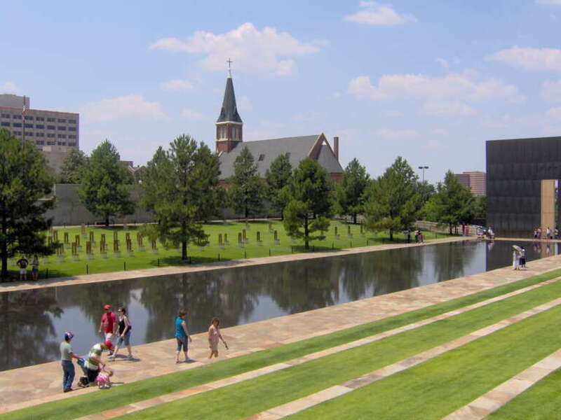Eastern side and rear of St. Joseph's Cathedral, located at 225 Fourth Street, NW. in downtown Oklahoma City, Oklahoma, United States.  Built in 1901, it is listed on the National Register of Historic Places.  Picture is taken from the Oklahoma City