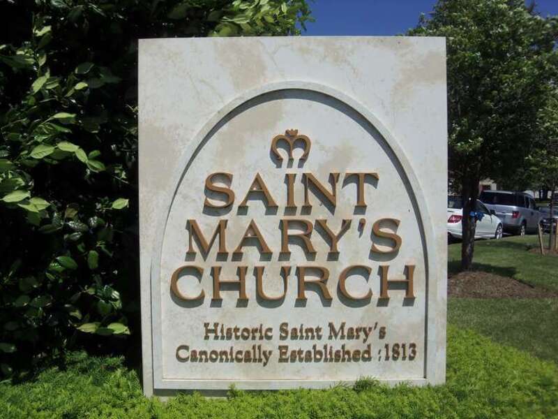 The sign at St. Mary's Church Catholic in Rockville, Maryland.
