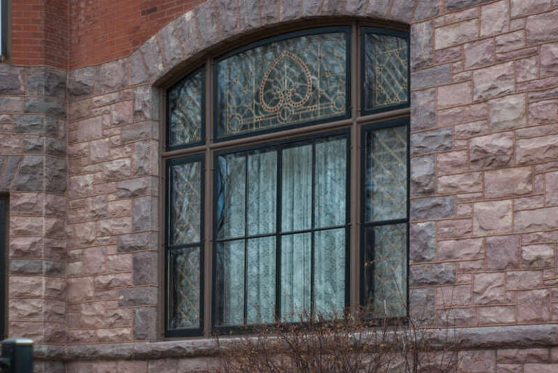 This is the stained glass window facing north from the Pettigrew Home &amp; Museum. I think it is located within the formal dining room. It is a striking part of the architecture with the hand-worked sioux quartzite blocks that form the lower base of
