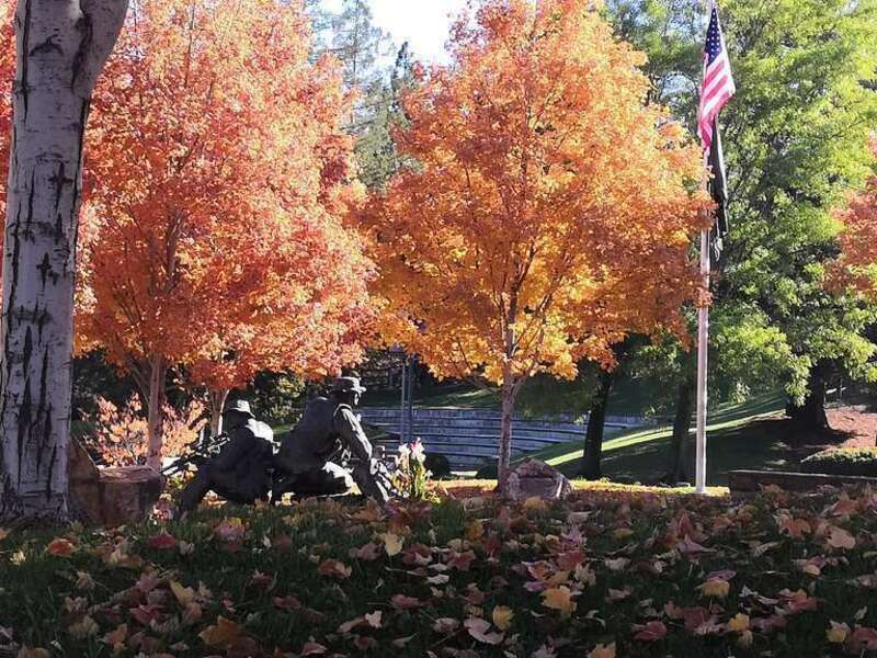 Statues of Soldiers in Memorial park amphitheatre, Cupertino, CA